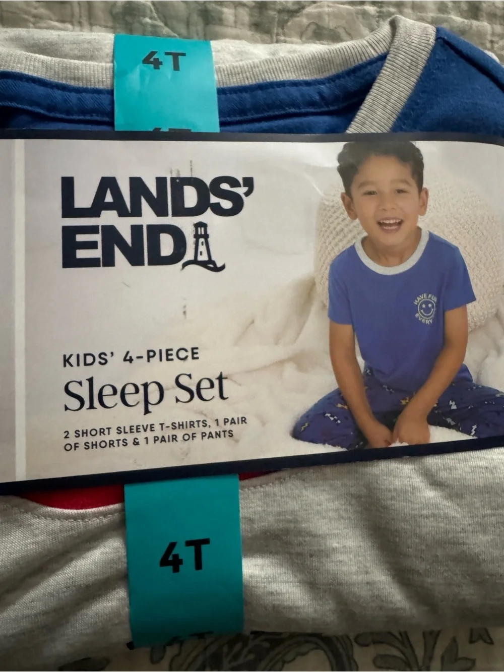 Lands' End Blue & Gray Kids' 4-Piece Pajama Set